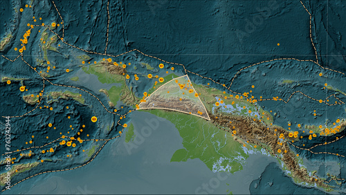 Earthquakes around the Maoke plate on the map photo