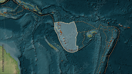 Earthquakes around the New Hebrides plate on the map