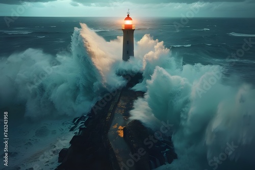 Lighthouse Beacons: A dramatic shot of a lighthouse standing tall against crashing waves, symbolizing guidance and resilience.