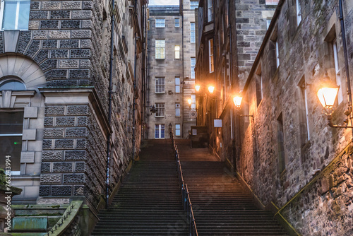 Warriston Close stairs in historic part of Edinburgh  Scotland  UK