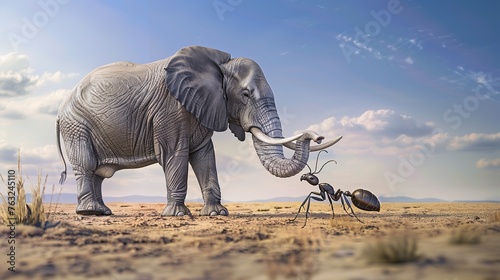 Image of the challenge between an ant and an elephant