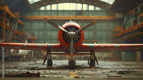 Aircraft animation: Plane animation depicts parked aircraft in hangar. photo