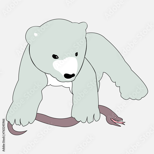 A strong bear defeated a poisonous snake. Vector