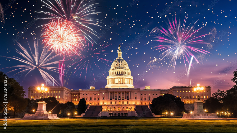 4th of July with fireworks at capitol