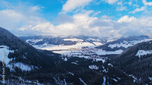 Various landscapes of Italian Dolomite region under snowfall in winter season © Aytug Bayer