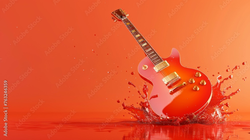 Red Electric Guitar Splashing Into Water