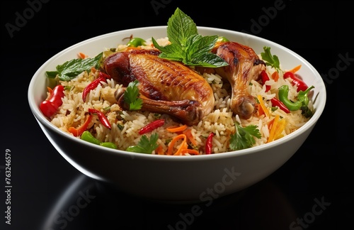 Colorful Chicken Biryani with Red Peppers and Fresh Herbs