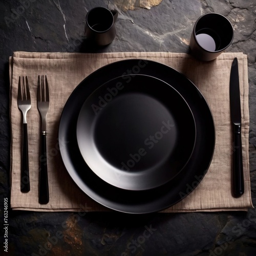 Premium luxury black stoneware, elegant place setting for fancy meal