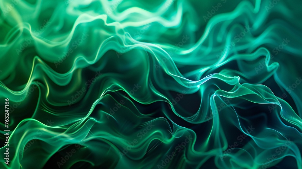 Obraz premium Panoramic wallpaper illustration showcasing captivating neon green waves for web banners.