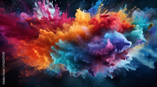 Happy Holi: Colorful Powder Explosion in the Air with Vibrant Background photo