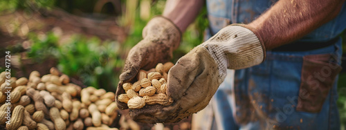 farmer collects peanuts close-up