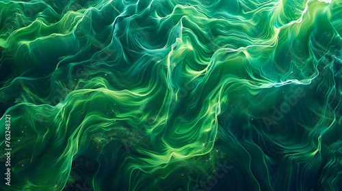 Colorful panorama banner with mesmerizing neon green waves texture for web designs.