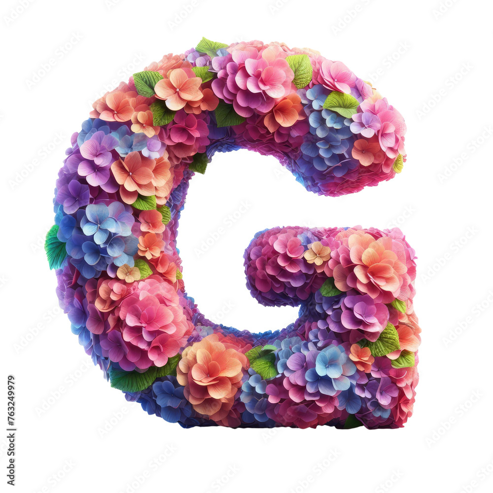 Isolated Floral Letter on a Clear PNG Canvas, Generative AI Isolated Floral Letter on a Clear PNG Canvas, Generative AI