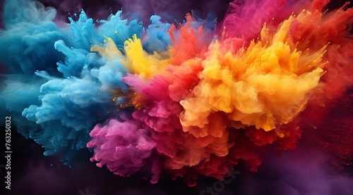 Happy Holi: Colorful Powder Explosion in the Air with Vibrant Background