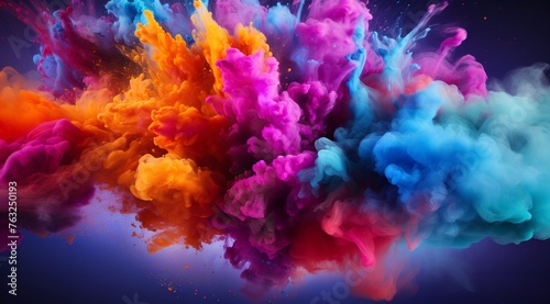 Happy Holi: Colorful Powder Explosion in the Air with Vibrant Background © zahidcreat0r