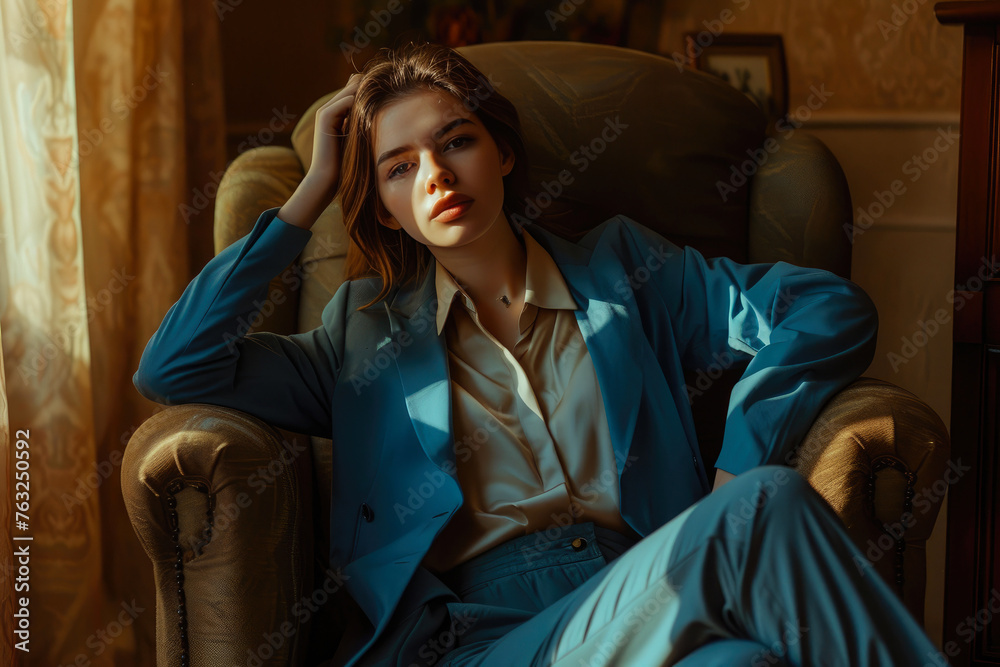 Sophisticated Woman: Elegant in Blue Attire