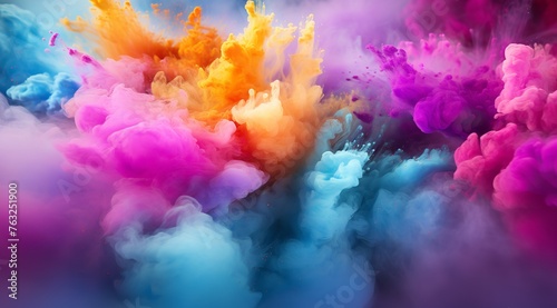 Happy Holi: Colorful Powder Explosion in the Air with Vibrant Background
