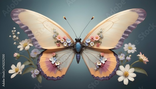 A Butterfly With Wings Adorned With Delicate Flowe Upscaled