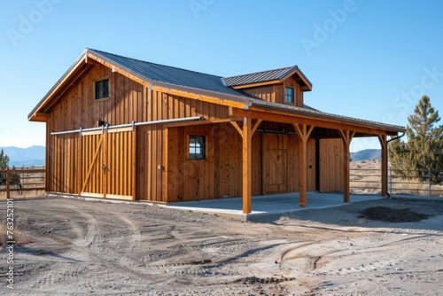 New horse stables constructed of wood