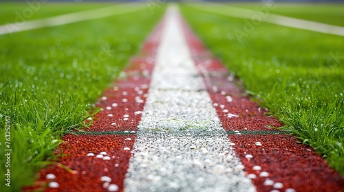 A close-up shot capturing the baseline of a sports field or court in a stadium, setting the stage for intense competitions and sporting events. photo