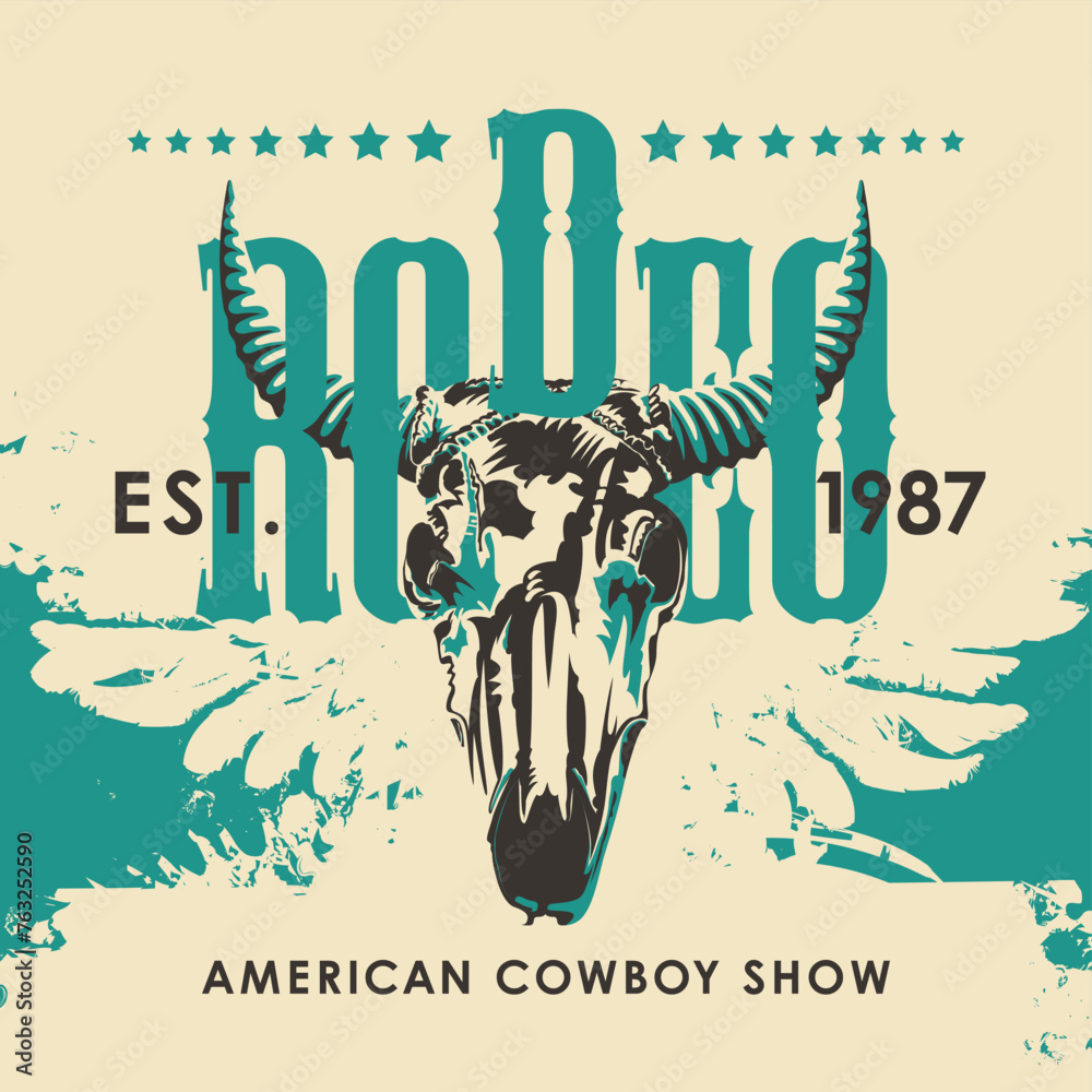 Banner for a Cowboy Rodeo show in retro style. Vector illustration with ...