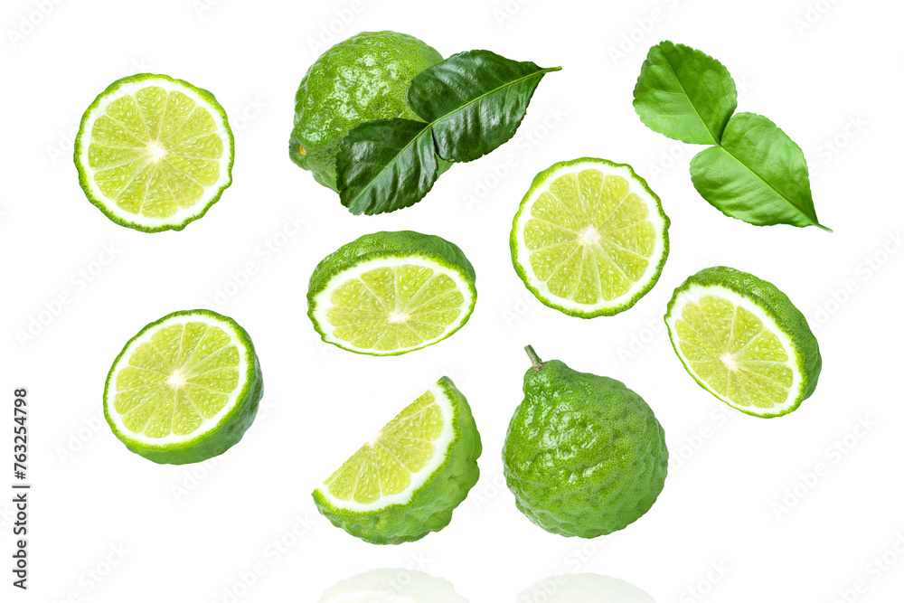 Bergamot lime fruit on white