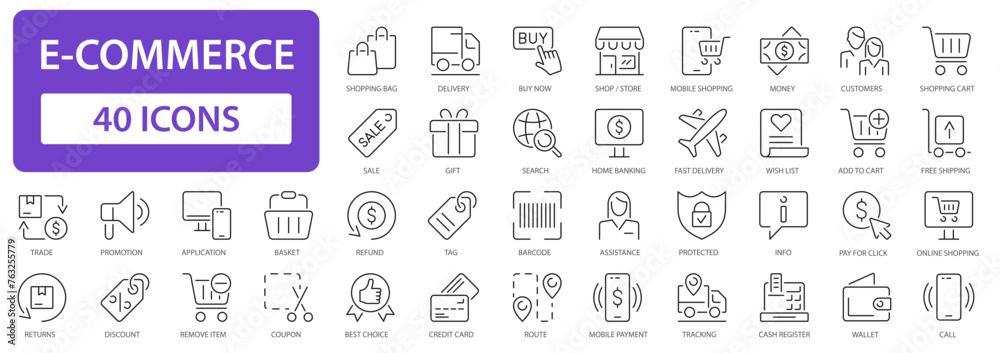 E-commerce line icons collection. Online shopping and delivery outline sign dig set. Simple vector icon.
