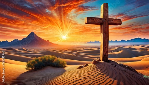 Wooden Cross in a Desert.