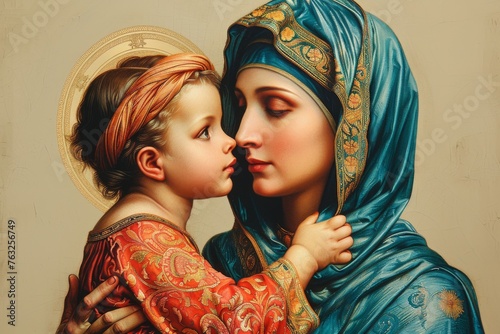 Virgin Mary, Holy Mother of God, mother with a newborn son in her arms, Holy sinless woman with Jesus Christ, religion Christianity