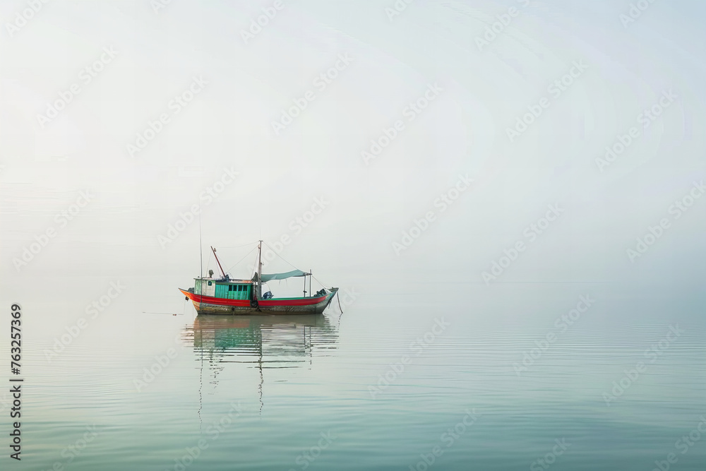 Serene Maritime Tranquility: Solitary Boat on Calm Waters Banner