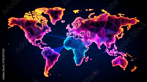 A detailed map of the world with vibrant, multicolored lines connecting various countries and continents, showcasing international linkages and connections. Banner. Copy space