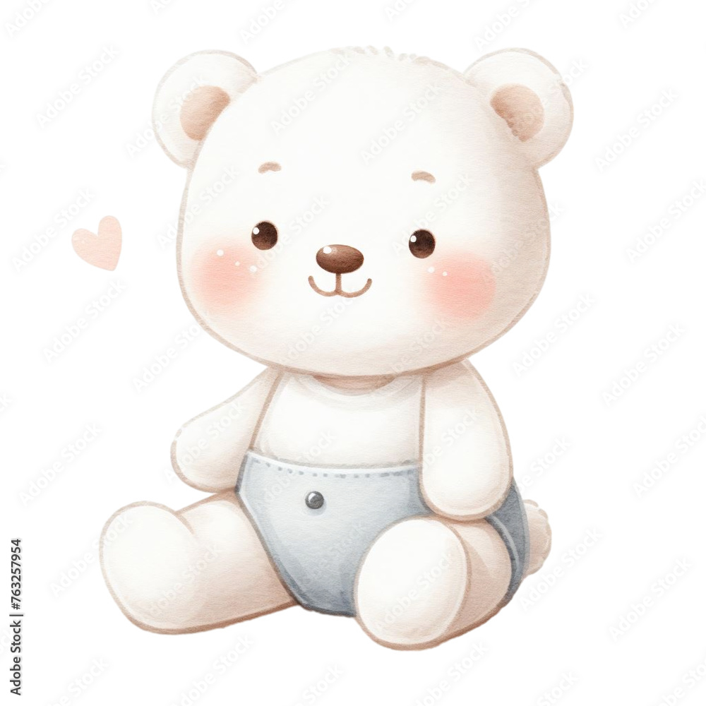  graphic of a white baby teddy bear on an isolated background