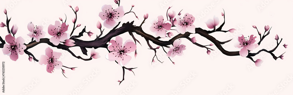 Branch with pink flowers painting