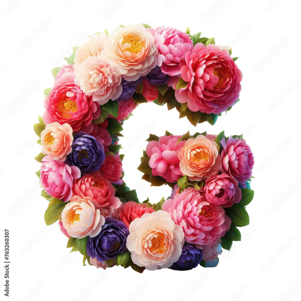 Isolated Floral Letter on a Clear PNG Canvas, Generative AI Isolated Floral Letter on a Clear PNG Canvas, Generative AI