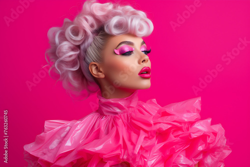 Fashionable Woman in Pink with opened mouth photo