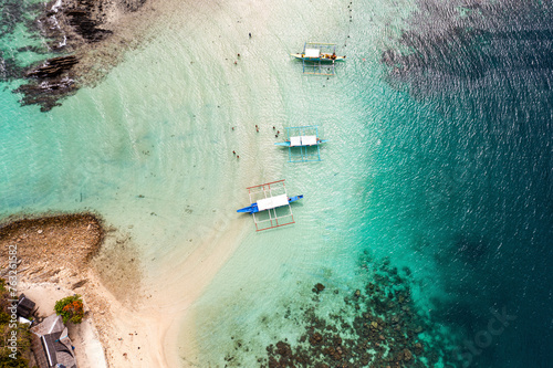 Aerial View of Bangka Boats, Port Barton, San Vicente, Palawan, Philippines. photo