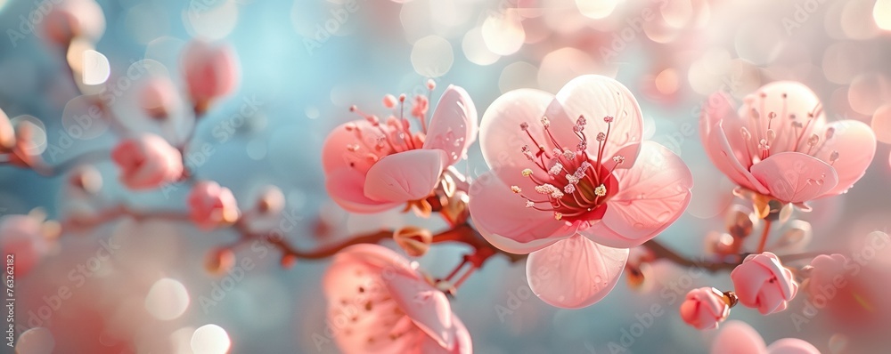 Closeup panoramic view of beautiful blossoming Sakura. Closeup panoramic view of beautiful blossoming Sakura.