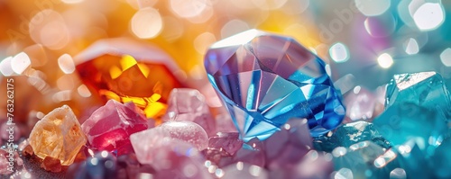Background with shining colourful beautiful gems and crystals.