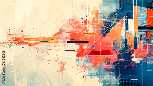 Abstract urban artwork with colorful geometric elements