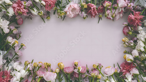 Spring on pastel background. Flat lay, top view, copy space