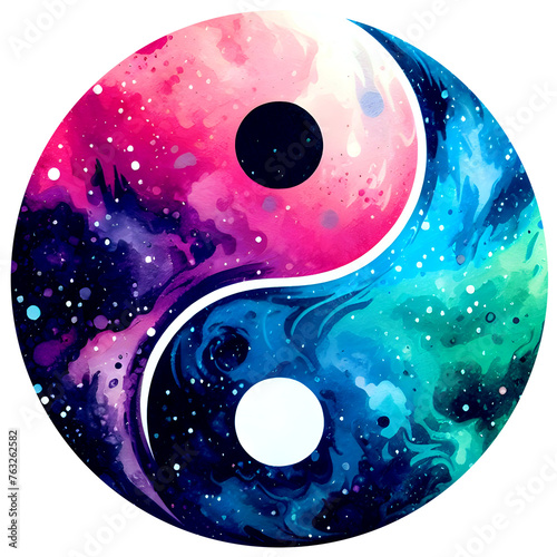 Yin yang fantasy watercolor multicolor