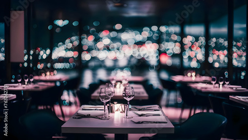 Abstract blur beautiful luxury restaurant interior for background