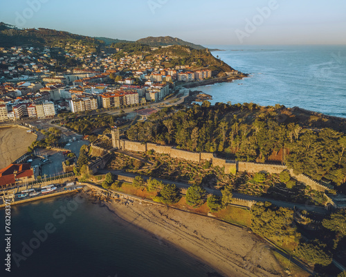 Aerial view of Baiona with Castelo de Monterreal, Galicia, Monte Boi, Rias Baixas, Spain. photo