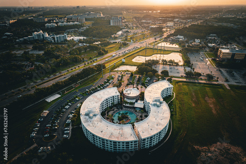 Aerial view of beautiful Orlando at sunset, Florida, United States.