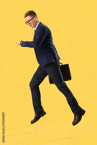 Jumping funny businessman l...