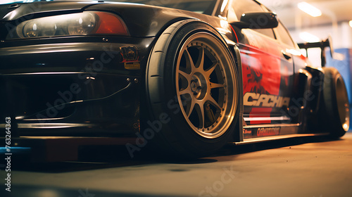 Adjust the tire camber on a tuner car. photo