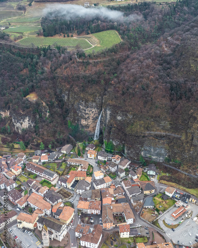 Aerial view of Titschen Wasserfall Waterfall, Salorno, South Tyrol, Italy. photo