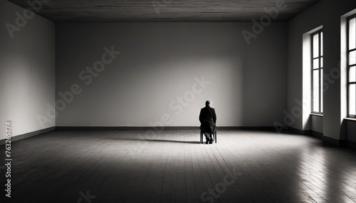 A lone person sits on a chair. Depression as a societal issue. Generative AI.  