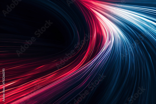 Blue and red twisted wavy lines on a black background. AI technology generated image