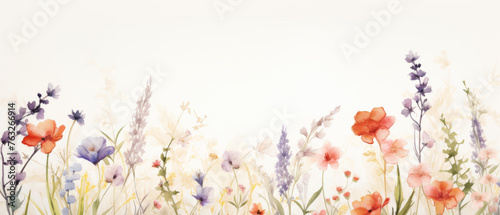 Watercolor Floral Border with Hand-Painted Flowers in Pastel Shades © Priessnitz Studio